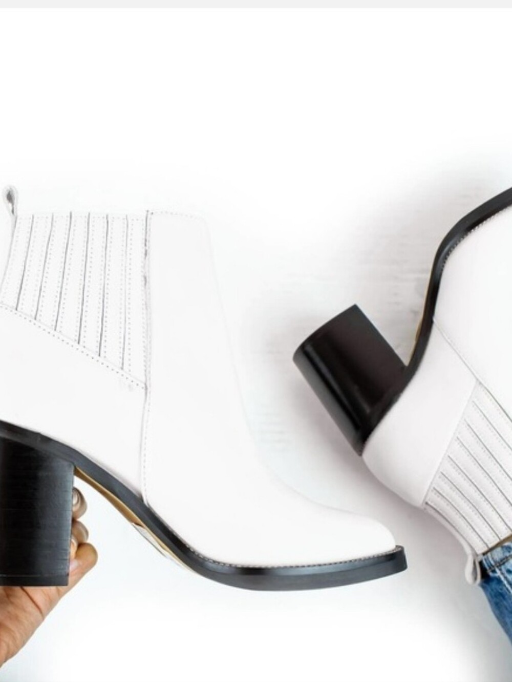 Chelsea & Violet White Leather Chain Ankle Boots